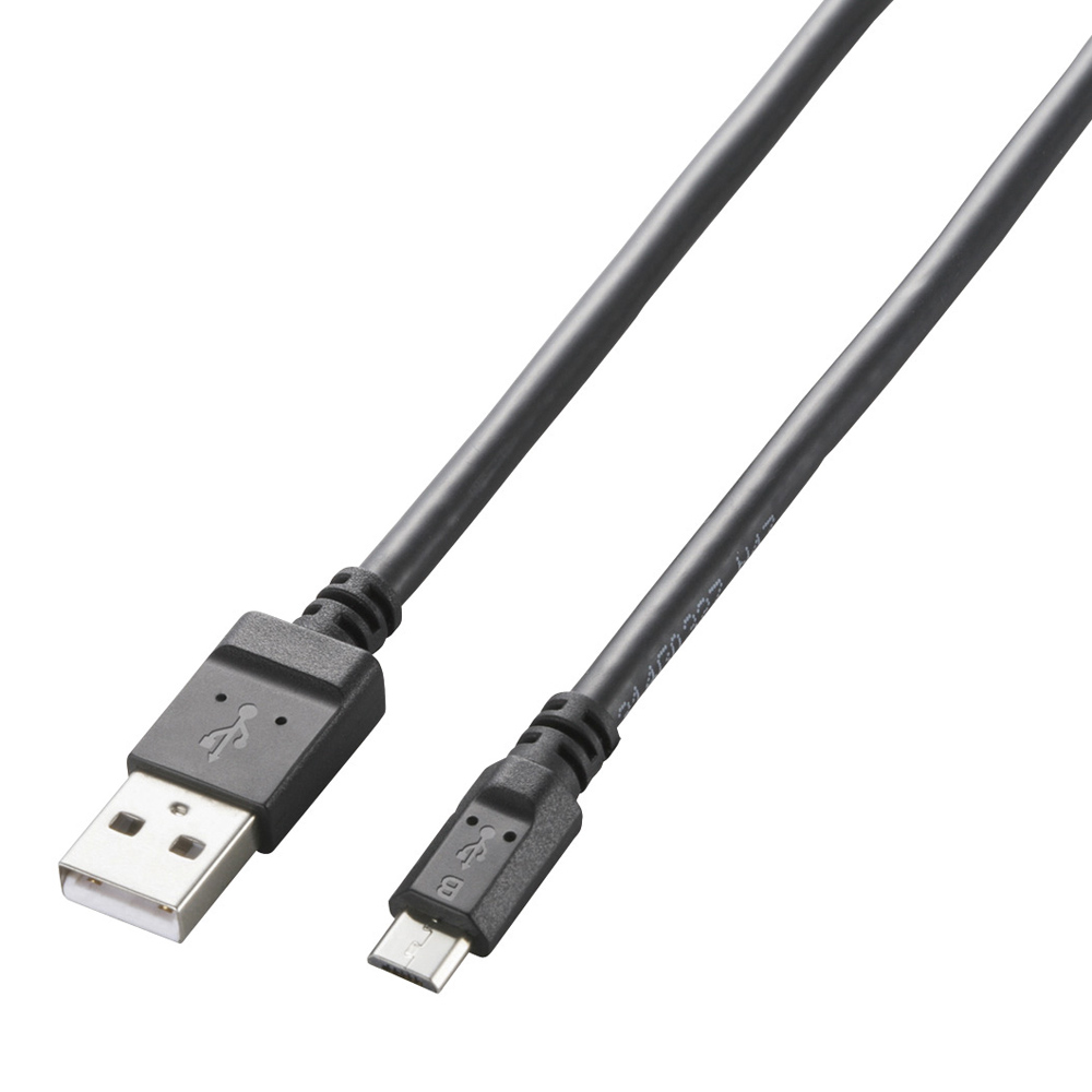 microUSBケーブル/2A出力/スタンダード/通信・充電/0.8m/ブラック