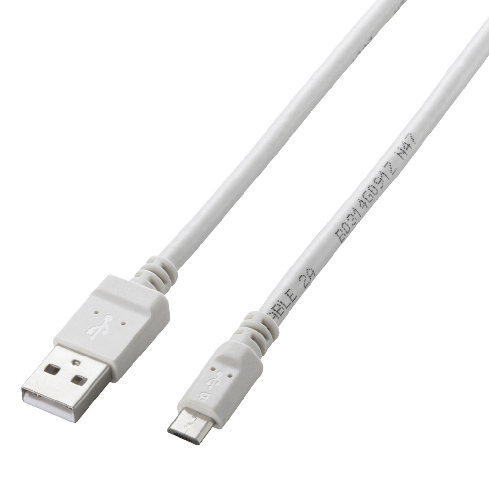 microUSBケーブル/2A出力/スタンダード/通信・充電/0.8m/ホワイト