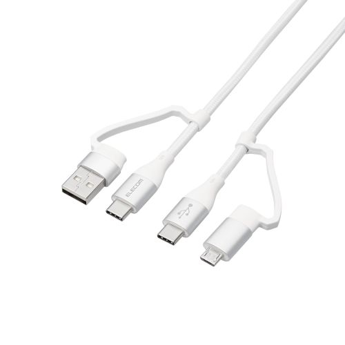 4in1 USBケーブル/USB-A+USB-C/Micro-B+USB-C/USB Power Delivery対応/1.0m/ホワイト