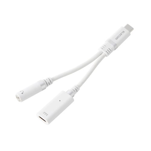 音声変換ケーブル/シリコンメッシュ/USB Type-C to 3.5mmステレオミニ端子/DAC搭載/ハイレゾ対応/給電ポート付き/USB PD対応/ホワイト