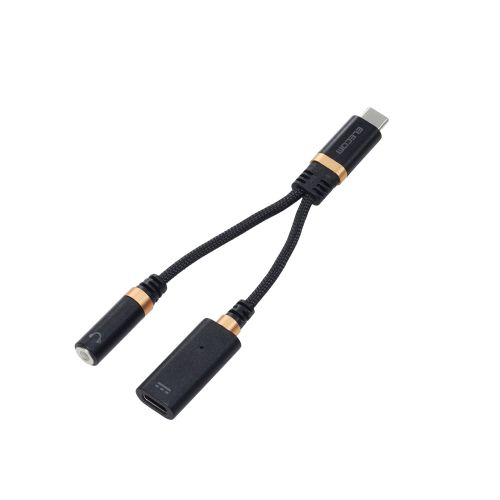 音声変換ケーブル/高耐久/USB Type-C to 3.5mmステレオミニ端子/DAC搭載/ハイレゾ対応/給電ポート付き/USB PD対応/ブラック