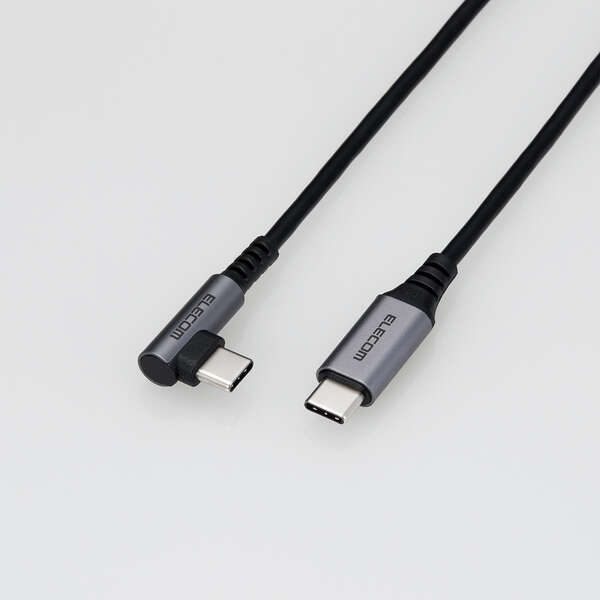 USB Type-Cケーブル/スマホ用/USB(C-C)/USB Power Delivery対応/認証品/L字コネクタ/抗菌・抗ウイルス/1.2m/ブラック