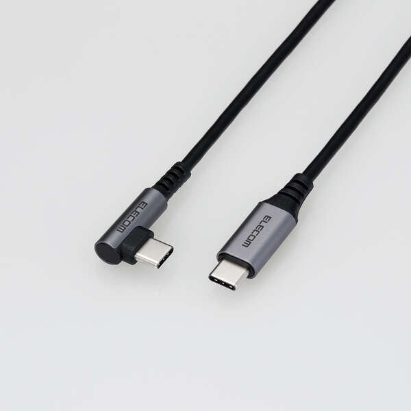 USB Type-Cケーブル/スマホ用/USB(C-C)/USB Power Delivery対応/認証品/L字コネクタ/抗菌・抗ウイルス/2.0m/ブラック