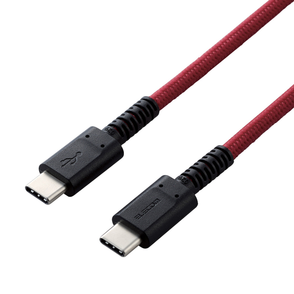 スマホ・タブレット用USBケーブル/USB(C-C)/高耐久/USB Power Delivery対応/認証品/0.3m/レッド