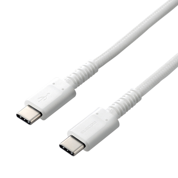 スマホ・タブレット用USBケーブル/USB(C-C)/高耐久/USB Power Delivery対応/認証品/0.3m/ホワイト