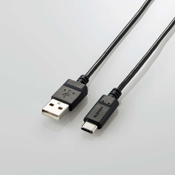 USB Type-Cケーブル/スマートフォン用/USB(A-C)/認証品/まとまるケーブル/形状記憶/抗菌/1.0m/ブラック