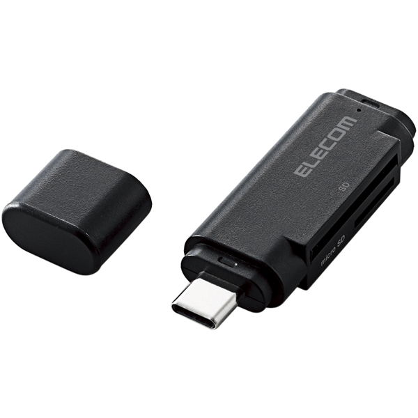 メモリリーダライタ/USB Type-Cコネクタ/直挿しタイプ/SD+microSD用/ブラック