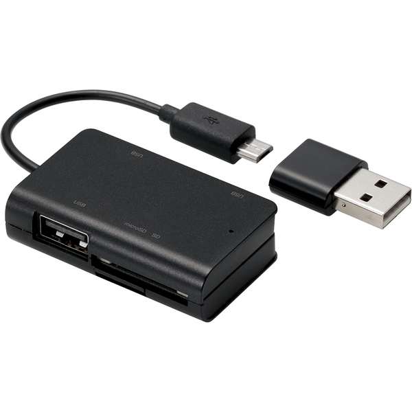 メモリリーダライタ/スマホ・タブレット用/microBケーブル/SD+microSD+USB Aメス/ブラック