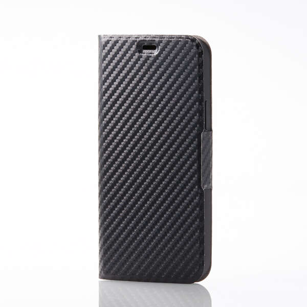 iPhone 12/iPhone 12 Pro用レザーケース/手帳型/UltraSlim/薄型/磁石付き/カーボン調(ブラック)