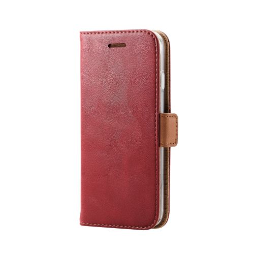 iPhone SE 第3世代/SE 第2世代/8/7用レザーケース/手帳型/耐衝撃/磁石付き/ステッチ/クリアケース/レッド