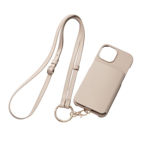 iPhone 15用レザーケース/オープン/ショルダーストラップ付き/&Me/グレージュ