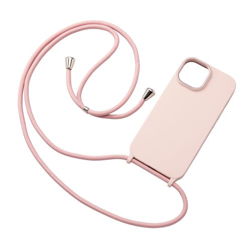 iPhone 15用ハイブリッドシリコンケース/ショルダーストラップ付き/&Me/ダスティピンク