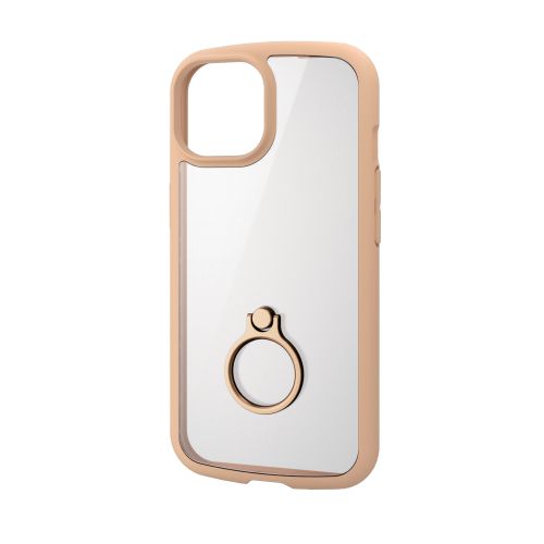 iPhone 15用ハイブリッドケース/TOUGH SLIM LITE/フレームカラー/背面クリア/リング付き/ストラップシート付属/カフェオレ
