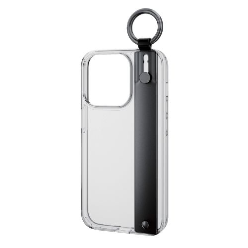 iPhone 15 Pro用ハイブリッドケース/ハンドバンド/&Me/ブラックバンド/ストラップシート付属/クリア