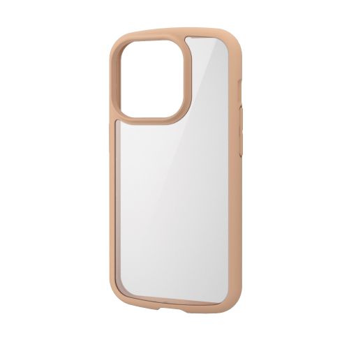 iPhone 15 Pro用ハイブリッドケース/TOUGH SLIM LITE/フレームカラー/背面クリア/背面ガラス/ストラップシート付属/カフェオレ