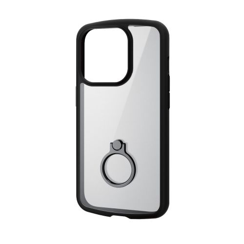 iPhone 15 Pro用ハイブリッドケース/TOUGH SLIM LITE/フレームカラー/背面クリア/リング付き/ストラップシート付属/ブラック