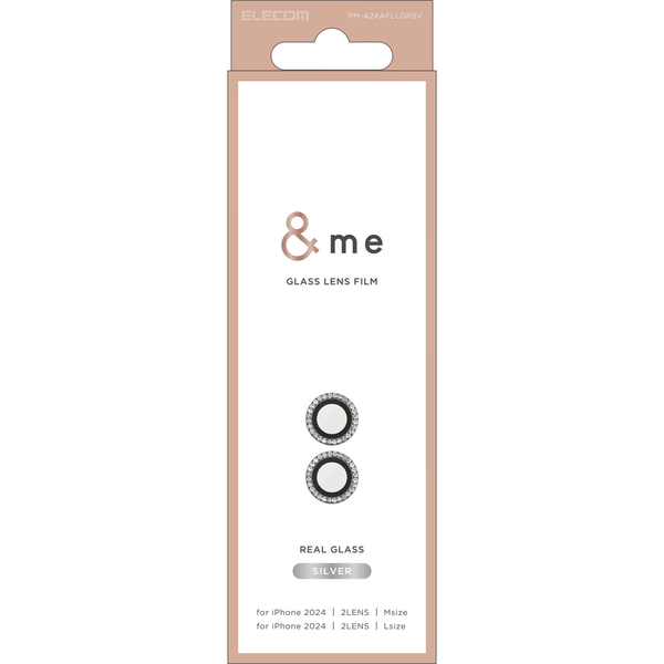 iPhone 16/iPhone 16 Plus用カメラレンズガラスフィルム/ラインストーン/&Me/シルバー