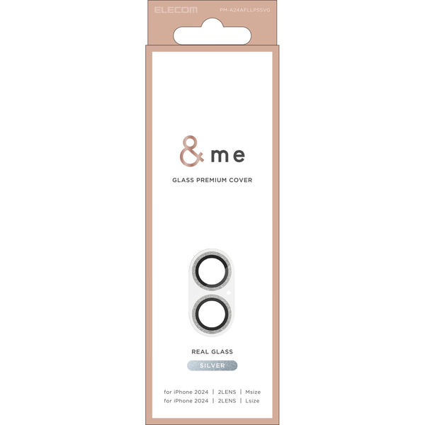 iPhone 16/iPhone 16 Plus用カメラレンズカバー/ガラス/&Me/グリッター仕様/シルバー