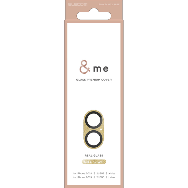 iPhone 16/iPhone 16 Plus用カメラレンズカバー/ガラス/&Me/全面グリッター仕様/カフェオレ