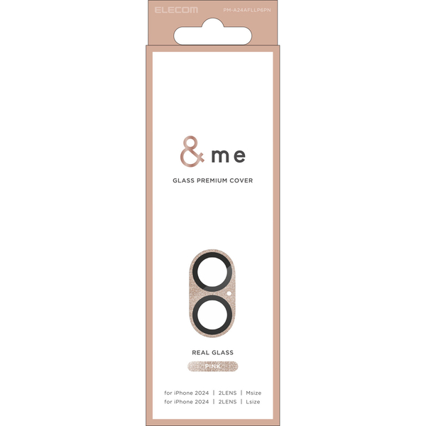 iPhone 16/iPhone 16 Plus用カメラレンズカバー/ガラス/&Me/全面グリッター仕様/ピンク