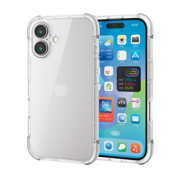 iPhone 16用ハイブリッドケース/エアバッグ/四隅/MUBRAIN/クリア×クリア