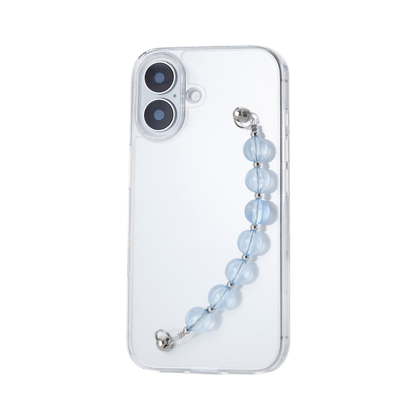 iPhone 16用ハイブリッドケース/ハンドバンド/&Me/ストラップシート付属/クリア×クリアブルービーズ