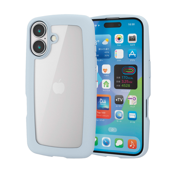 iPhone 16用ハイブリッドケース/&Me/ぷっくりフレーム/ライトブルー