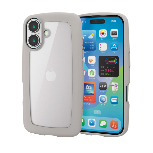 iPhone 16用ハイブリッドケース/&Me/ぷっくりフレーム/グレージュ