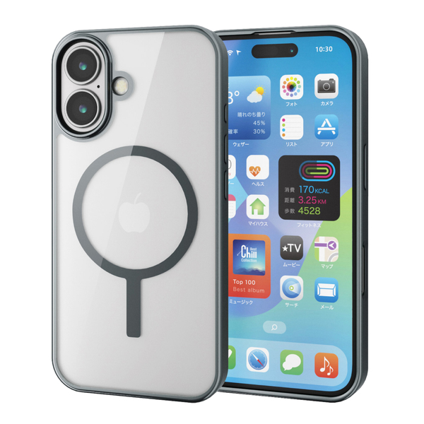 iPhone 16用ハイブリッドケース/フレームカラー/MAGKEEP/チャコールグレー