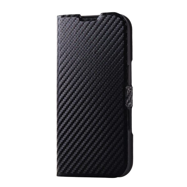 iPhone 16用レザーケース/手帳型/UltraSlim/薄型/磁石付き/カーボンブラック
