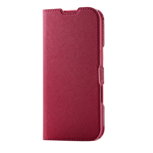 iPhone 16用レザーケース/手帳型/UltraSlim/Flowers/薄型/磁石付き/ディープピンク