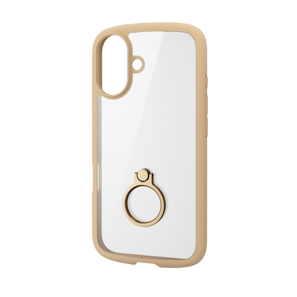 iPhone 16用ハイブリッドケース/TOUGH SLIM LITE/フレームカラー/背面クリア/リング付き/ストラップシート付属/カフェオレ