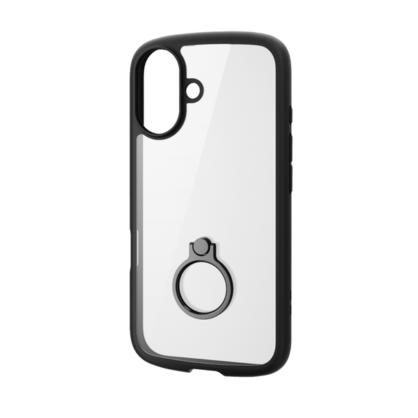 iPhone 16用ハイブリッドケース/TOUGH SLIM LITE/フレームカラー/背面クリア/リング付き/ストラップシート付属/ブラック