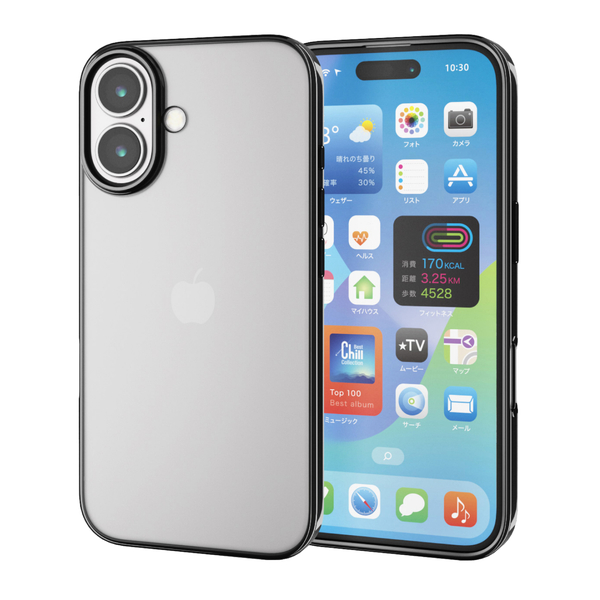 iPhone 16用ソフトケース/サイドメッキ/メタリックブラック