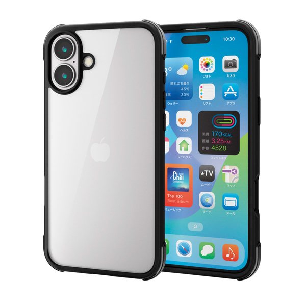 iPhone 16 Plus用ハイブリッドケース/エアバッグ/四隅/MUBRAIN/ブラック×クリアブラック