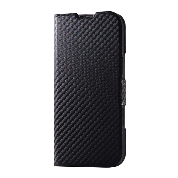 iPhone 16 Plus用レザーケース/手帳型/UltraSlim/薄型/磁石付き/カーボンブラック