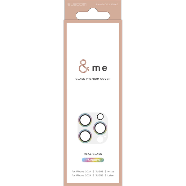 iPhone 16 Pro/iPhone 16 Pro Max用カメラレンズカバー/ガラス/&Me/グリッター仕様/レインボー