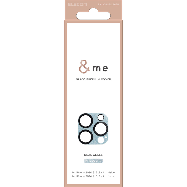 iPhone 16 Pro/iPhone 16 Pro Max用カメラレンズカバー/ガラス/&Me/全面グリッター仕様/ブルー