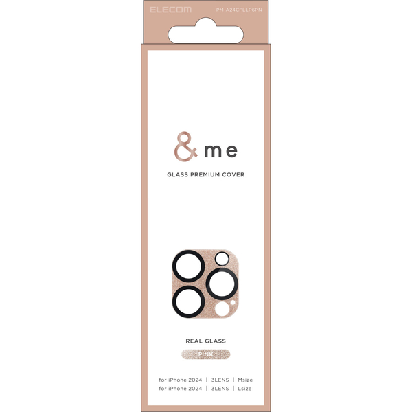 iPhone 16 Pro/iPhone 16 Pro Max用カメラレンズカバー/ガラス/&Me/全面グリッター仕様/ピンク