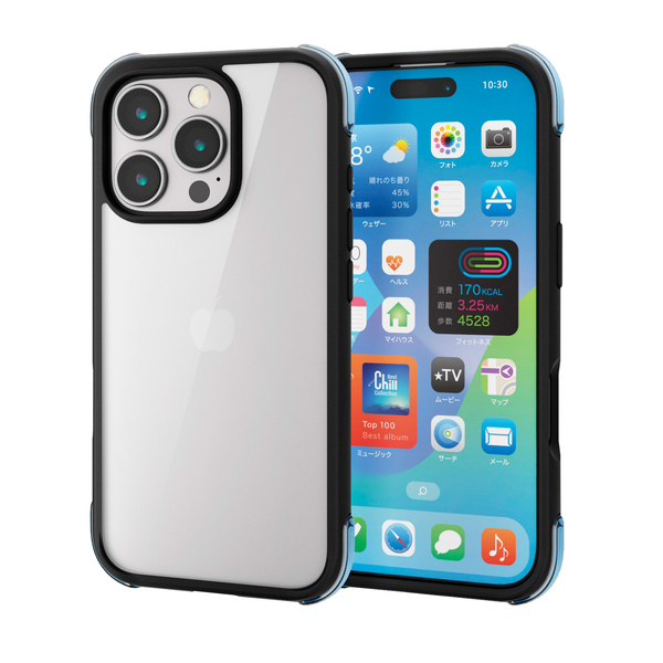 iPhone 16 Pro用ハイブリッドケース/エアバッグ/四隅/MUBRAIN/ブラック×クリアグリーン