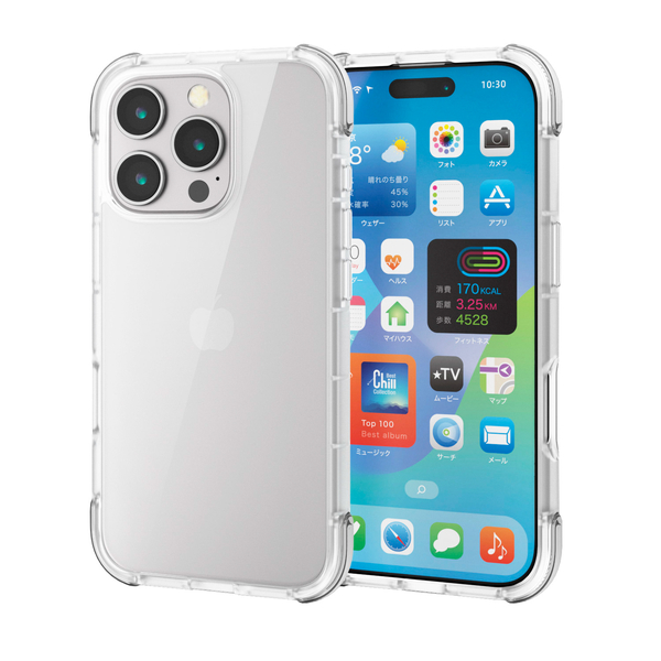 iPhone 16 Pro用ハイブリッドケース/エアバッグ/四隅/MUBRAIN/クリア×クリア