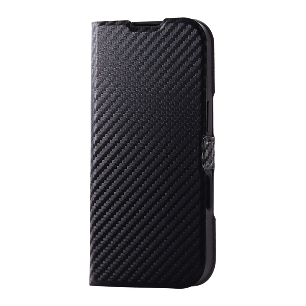 iPhone 16 Pro用レザーケース/手帳型/UltraSlim/薄型/磁石付き/カーボンブラック