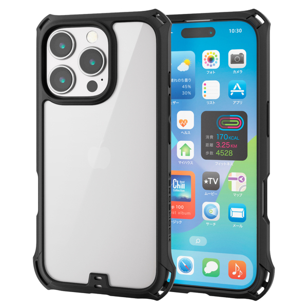 iPhone 16 Pro用ハイブリッドケース/ZEROSHOCK/フレームカラー/背面クリア/ブラック