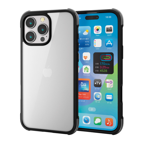 iPhone 16 Pro Max用ハイブリッドケース/エアバッグ/四隅/MUBRAIN/ブラック×クリアブラック