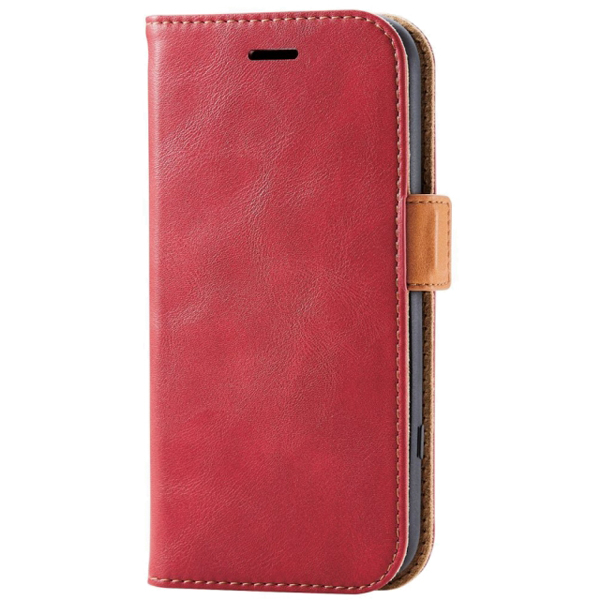 らくらくスマートフォン(F-52B)用レザーケース/手帳型/ステッチ/耐衝撃/磁石付き/レッド