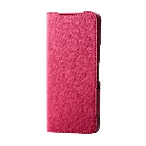 らくらくスマートフォン a/らくらくスマートフォン Lite(MR01)用レザーケース/手帳型/UltraSlim/Flowers/薄型/超軽量/磁石付き/ディープピンク