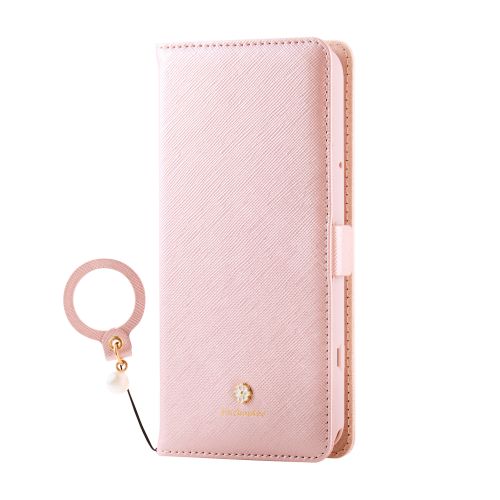 らくらくスマートフォン(F-53E)/レザーケース/手帳型/Enchante`e/磁石付き/リング付き/ピンク
