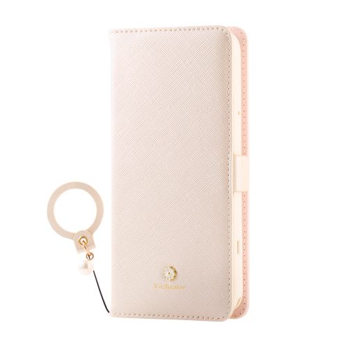 らくらくスマートフォン(F-53E)/レザーケース/手帳型/Enchante`e/磁石付き/リング付き/ホワイト