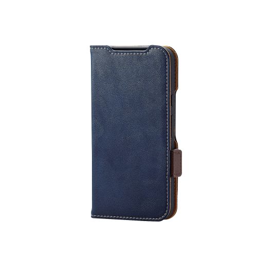 Google Pixel 8a用レザーケース/手帳型/ステッチ/耐衝撃/磁石付き/ネイビー