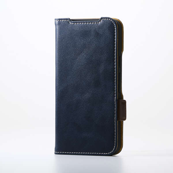 Google Pixel 9a/レザーケース/手帳型/ステッチ/耐衝撃/磁石付き/ネイビー